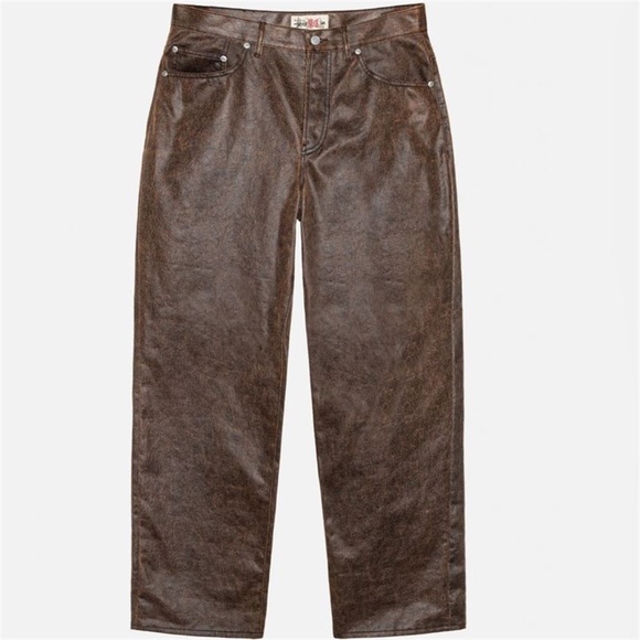 NWT - STUSSY Big Ol Coated Cotton Jeans Size 32 Men's Dark Brown - Picture 1 of 4